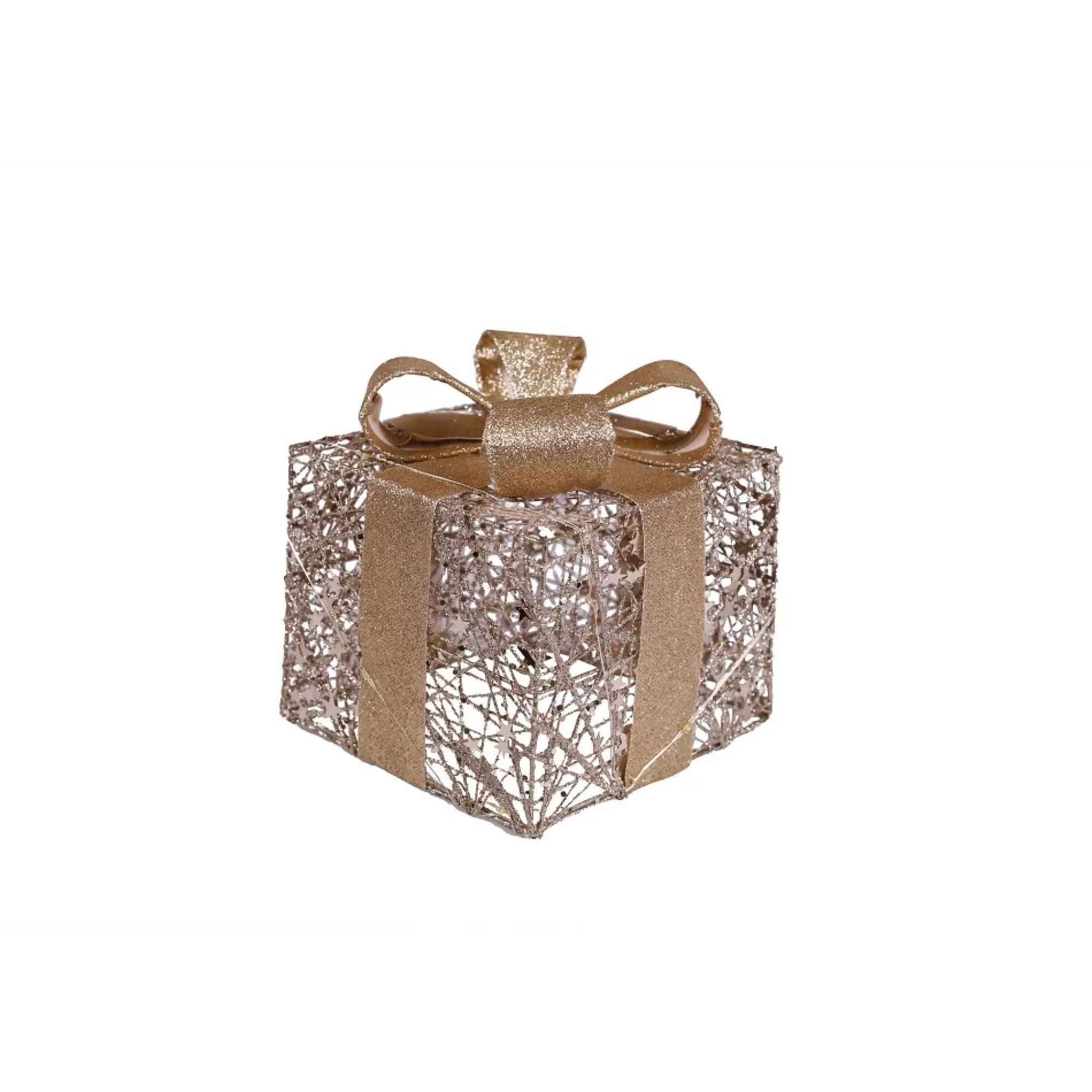 Clearance Cadeau Met Leds Goud 15X15X17Cm Kleine Kerstdecoratie