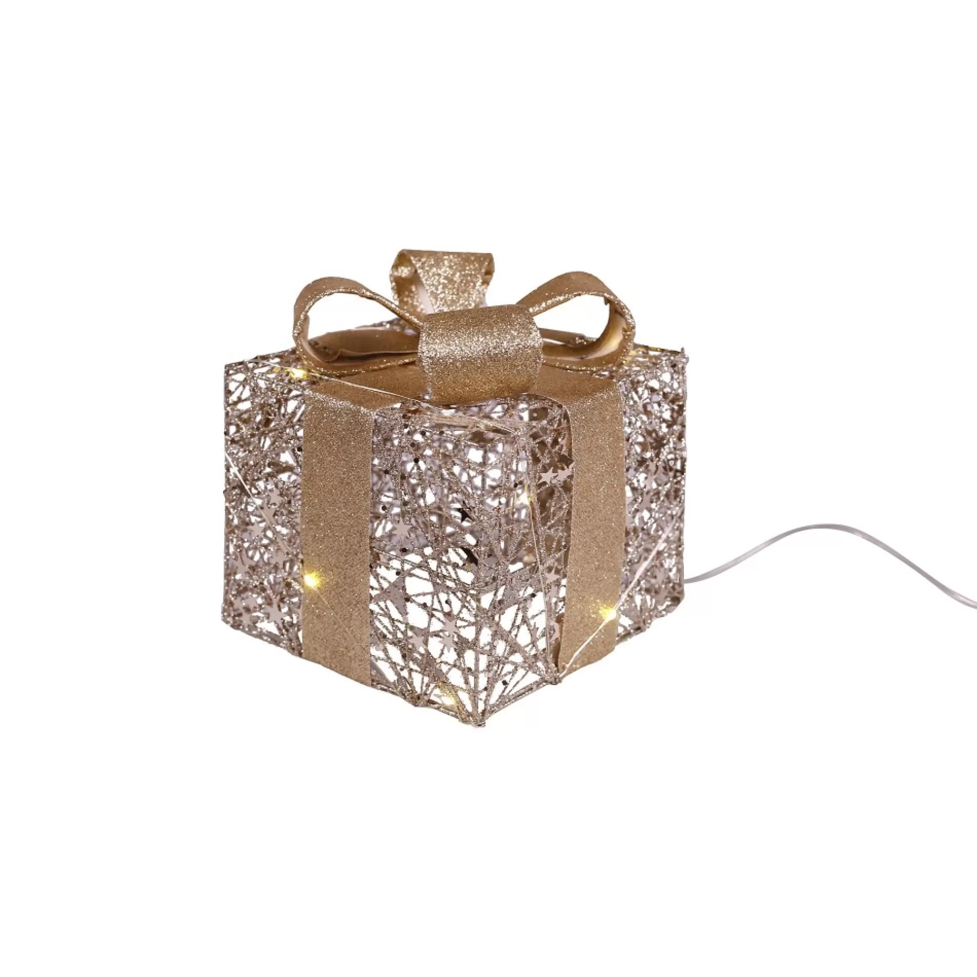 Clearance Cadeau Met Leds Goud 15X15X17Cm Kleine Kerstdecoratie