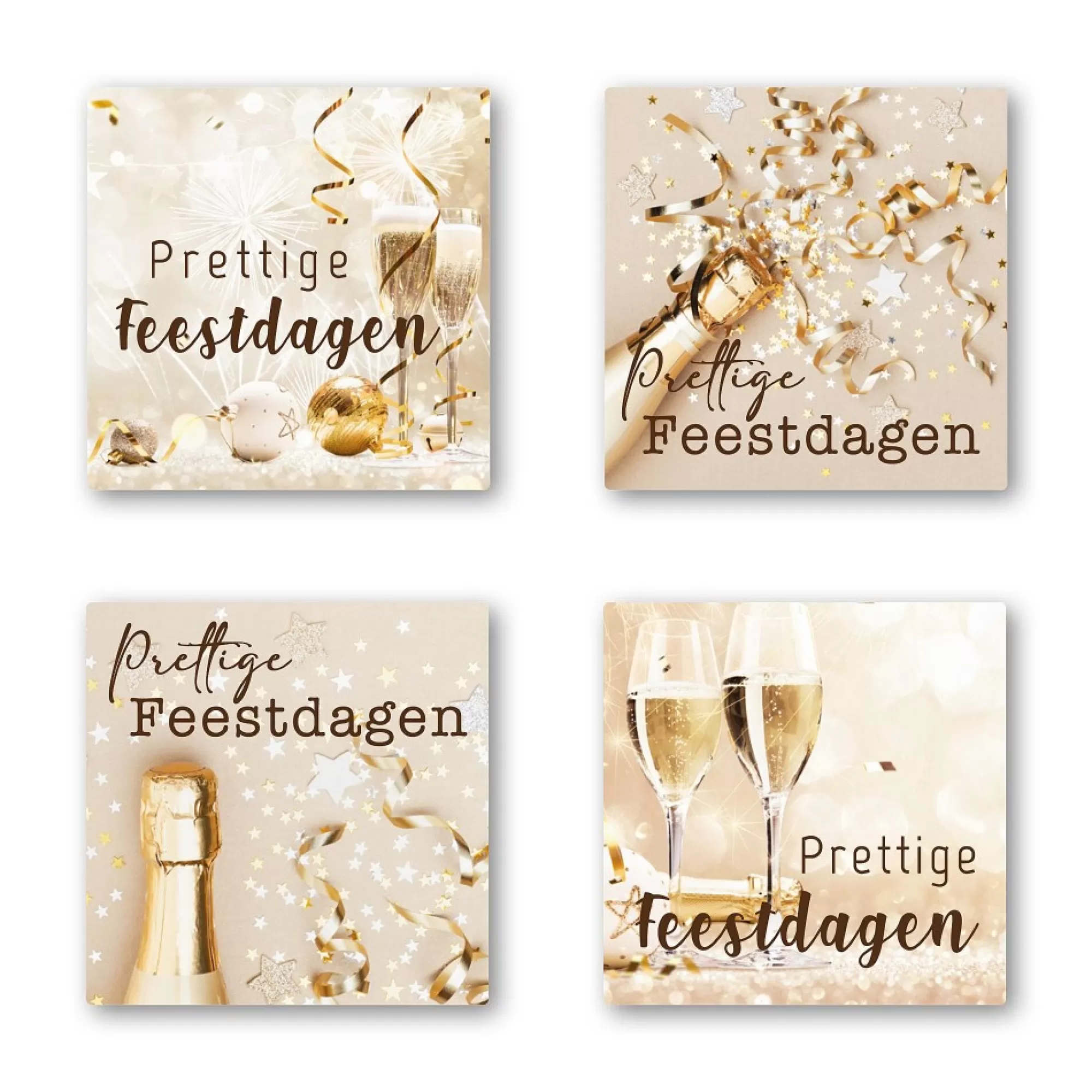 Clearance Cadeausticker "Prettige Feestdagen" Beige-Goud 18 Stuks Linten, Strikken, Tape & Etiketten