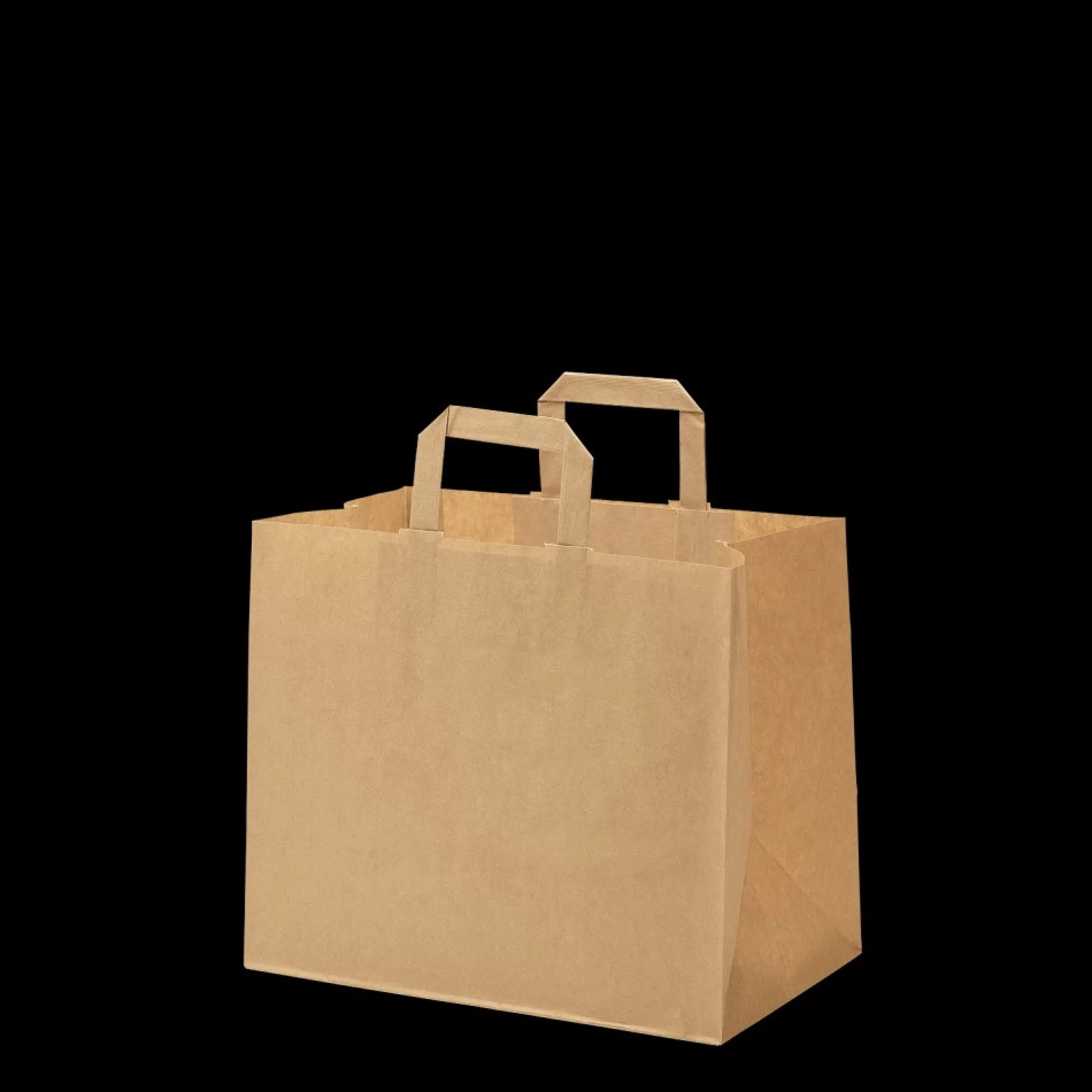 Best Sale Draagtas Papier 32X21X27Cm Gerecycleerd Kraft Bruin 80G/M + Plat Handvat 250 Stuks Zakken