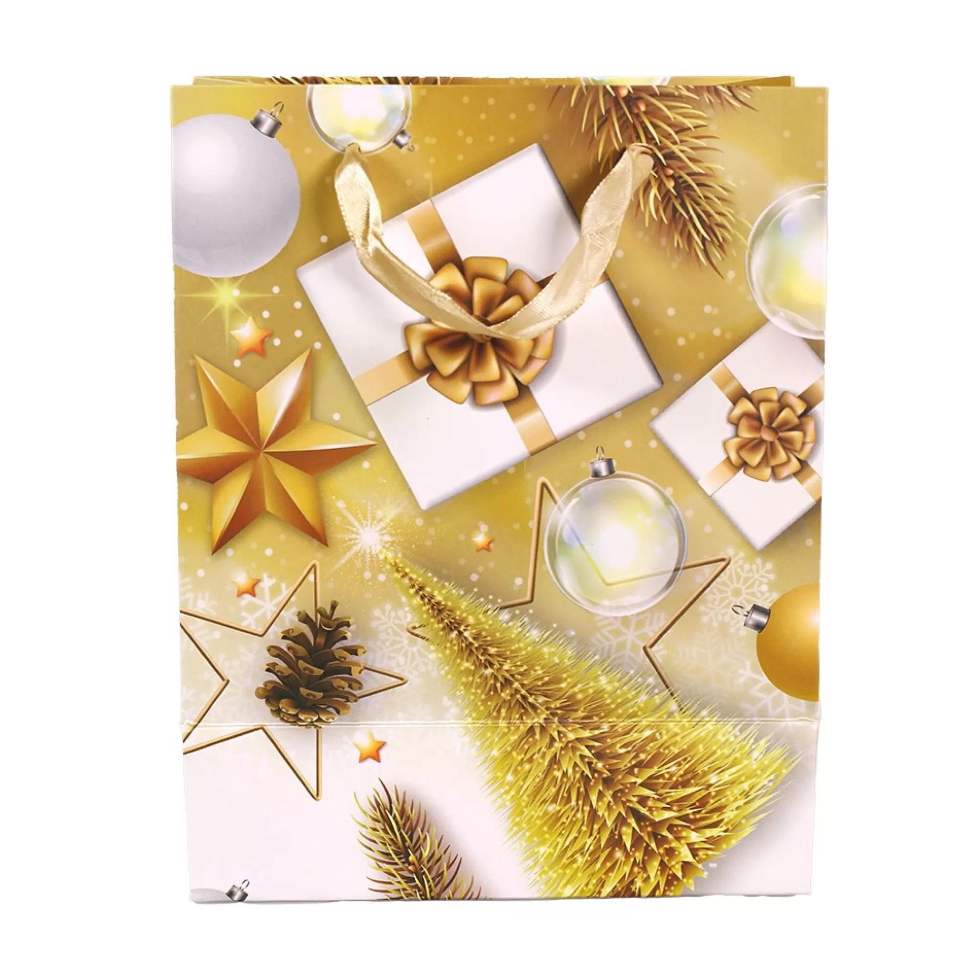 Flash Sale Geschenkzak Kerstdeco 18X10X23Cm Wit-Goud Geschenkverpakking