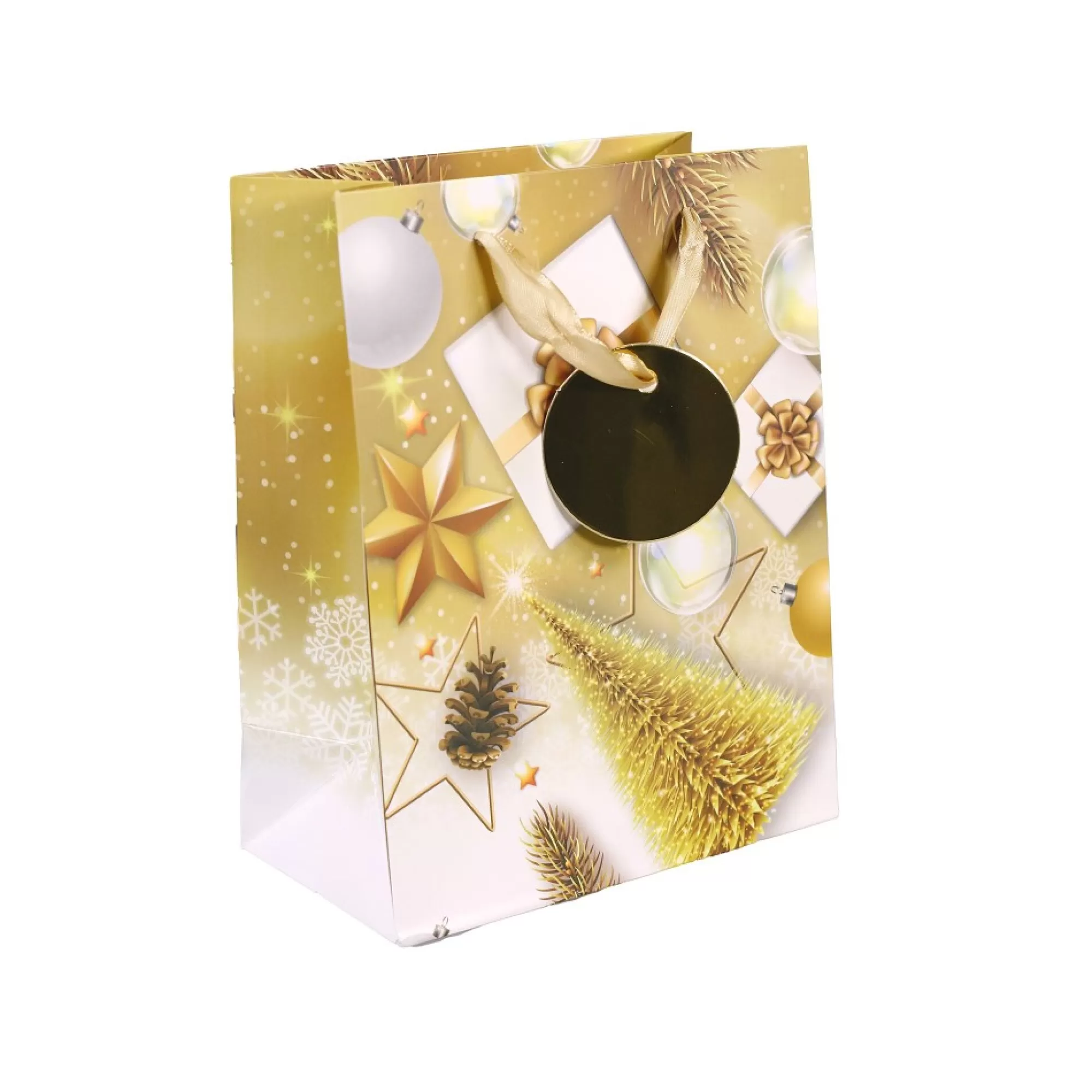 Flash Sale Geschenkzak Kerstdeco 18X10X23Cm Wit-Goud Geschenkverpakking