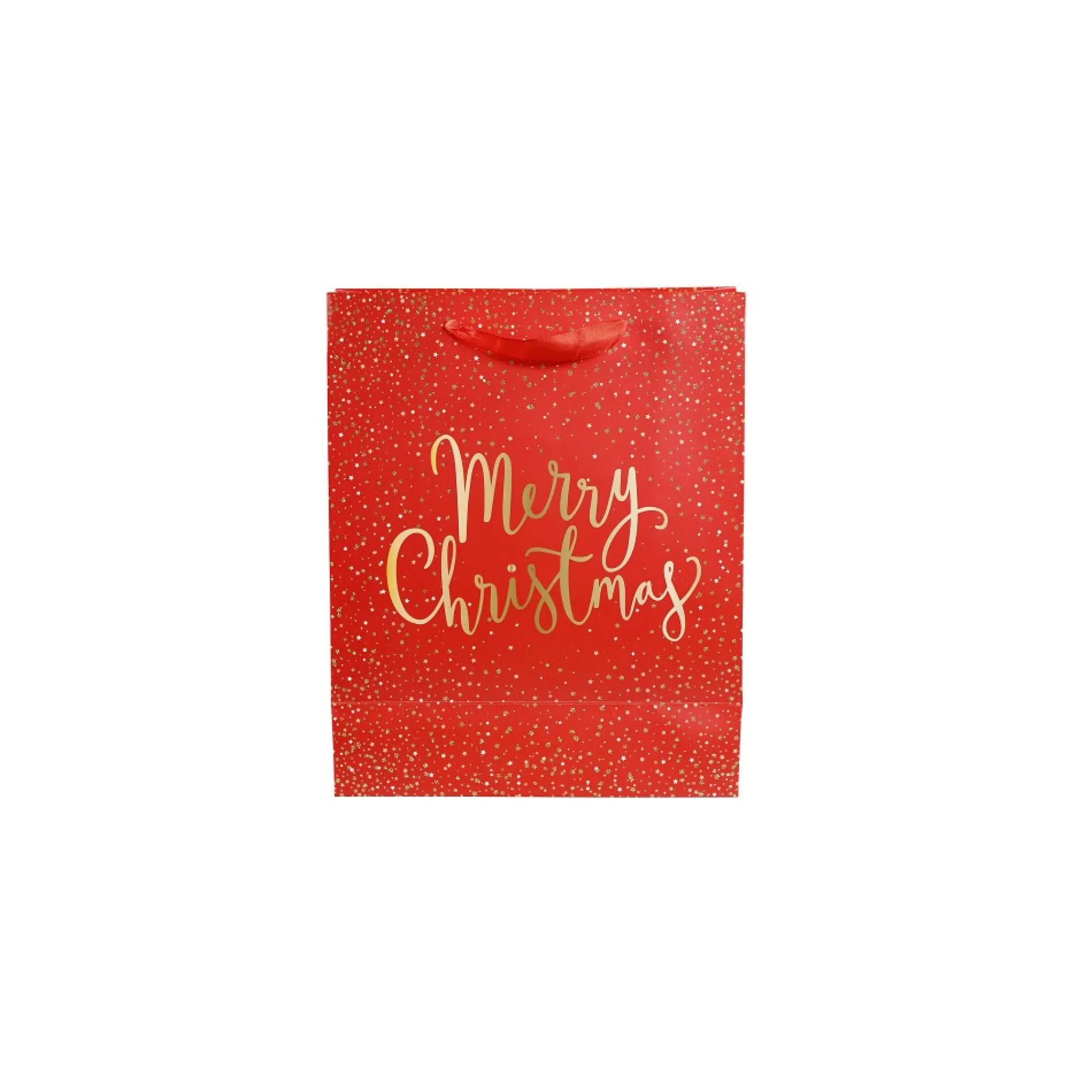 Outlet Geschenkzak Rood-Goud "Merry Christmas" 26X12X32Cm Geschenkverpakking