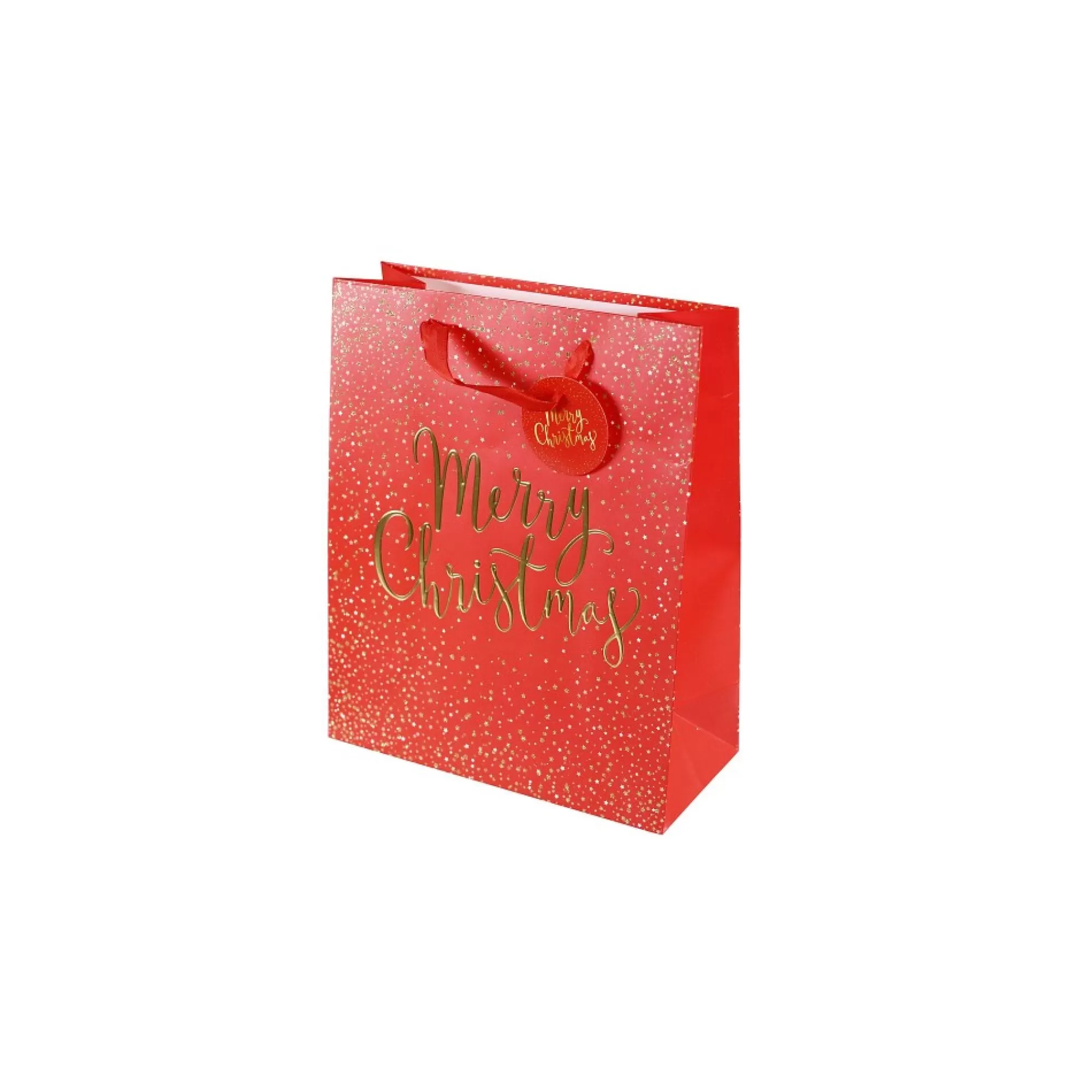 Outlet Geschenkzak Rood-Goud "Merry Christmas" 26X12X32Cm Geschenkverpakking