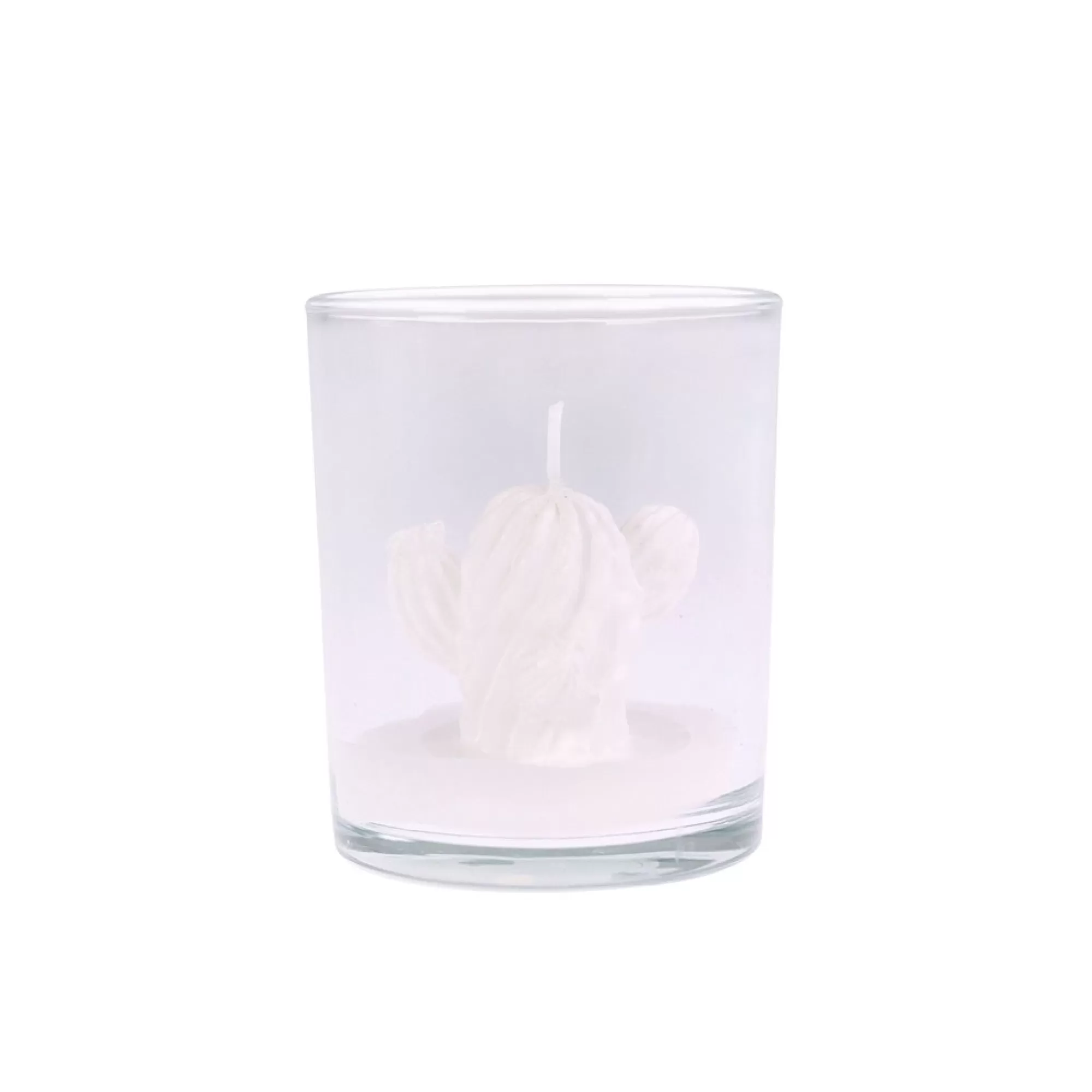 Clearance Kaars In Glas Cactus Met Bloem H 7,3Cm 6,2Cm Wit 1,5U Tafelkaarsen