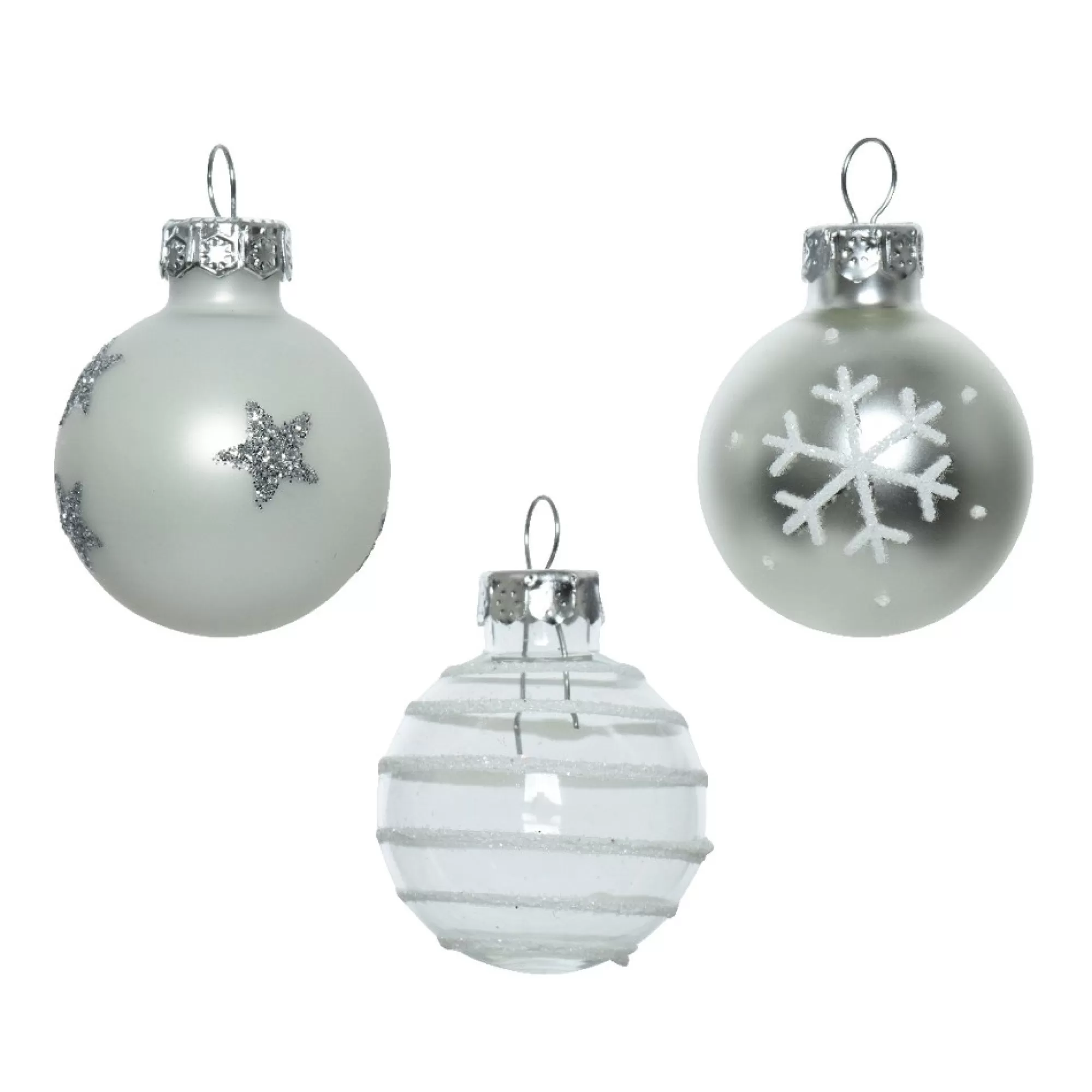 Outlet Kerstbal Glas Deco Mix Assortiment 3Cm Wit/Zilver 9 Stuks Kerstballen