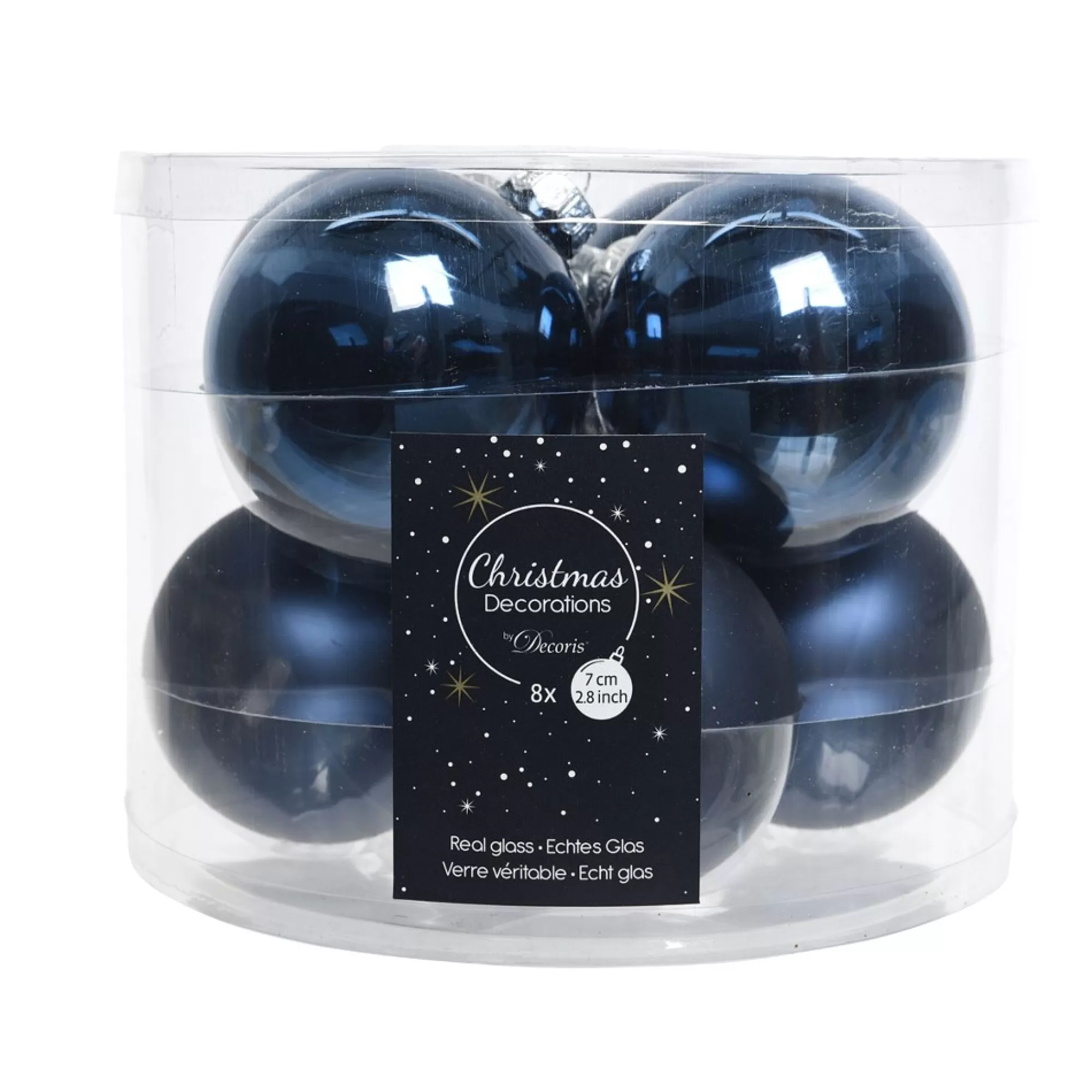 New Kerstbal Nachtblauw Glans En Mat 7Cm Glas 8 Stuks Kerstballen