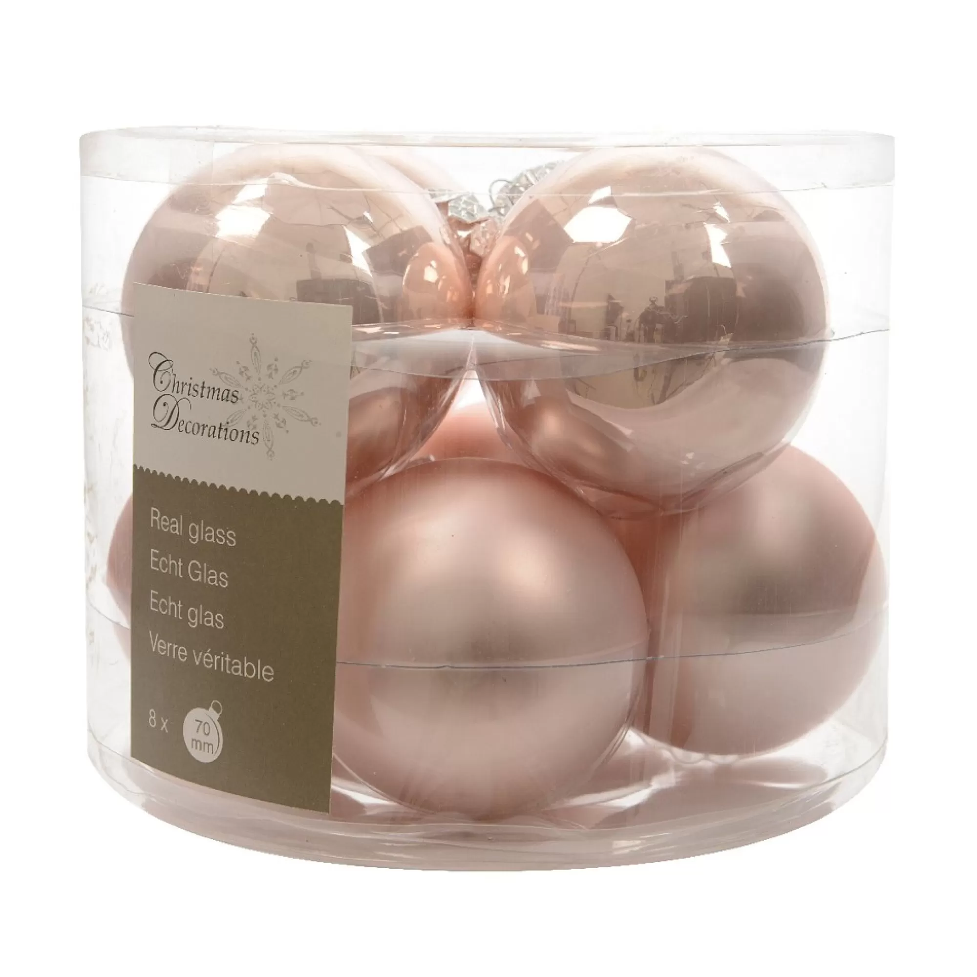 New Kerstbal Poederroze Glans En Mat 7Cm Glas 8 Stuks Kerstballen