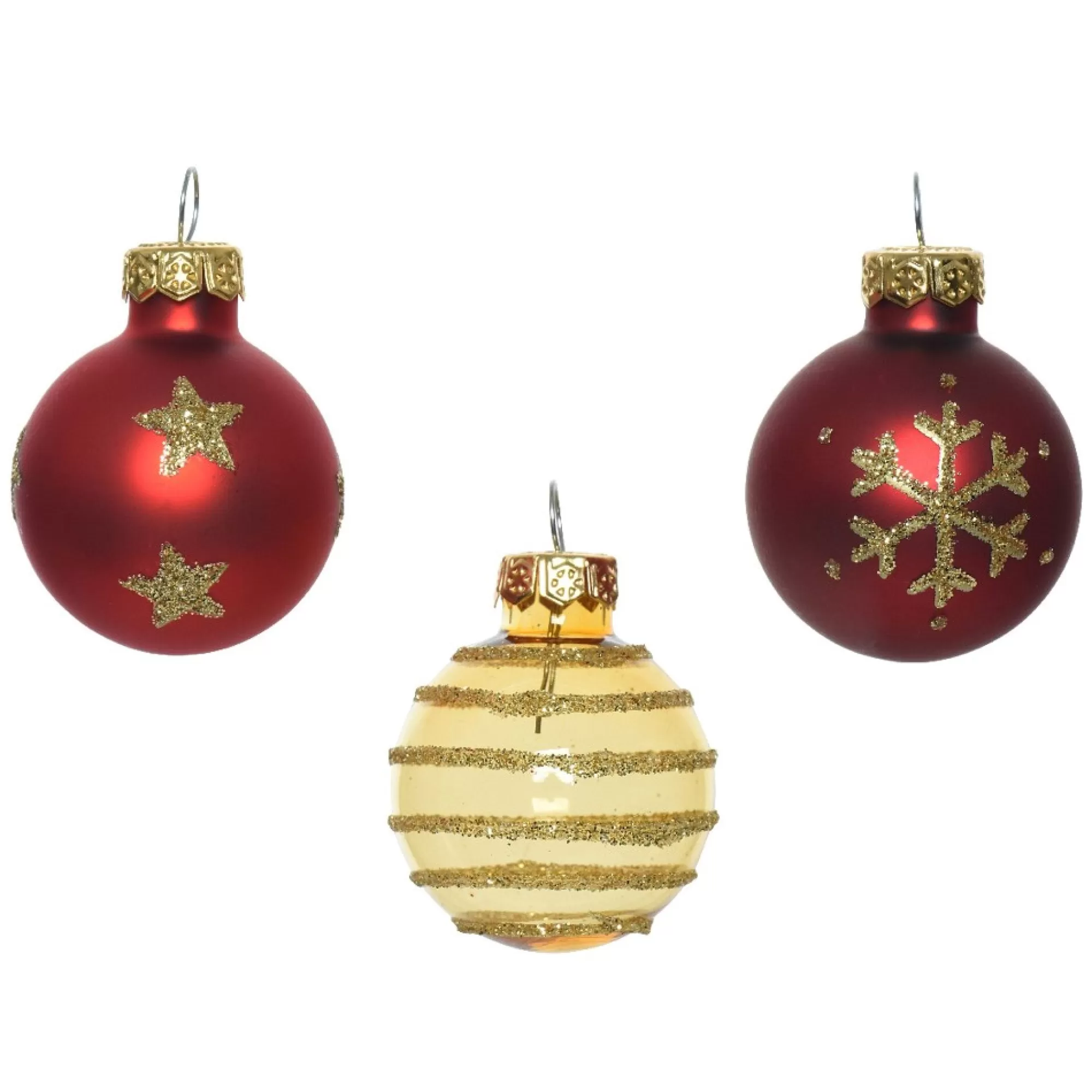 Flash Sale Kerstbal Rood-Goud Met Deco 3Cm Glas Mix 9 Stuks Kerstballen