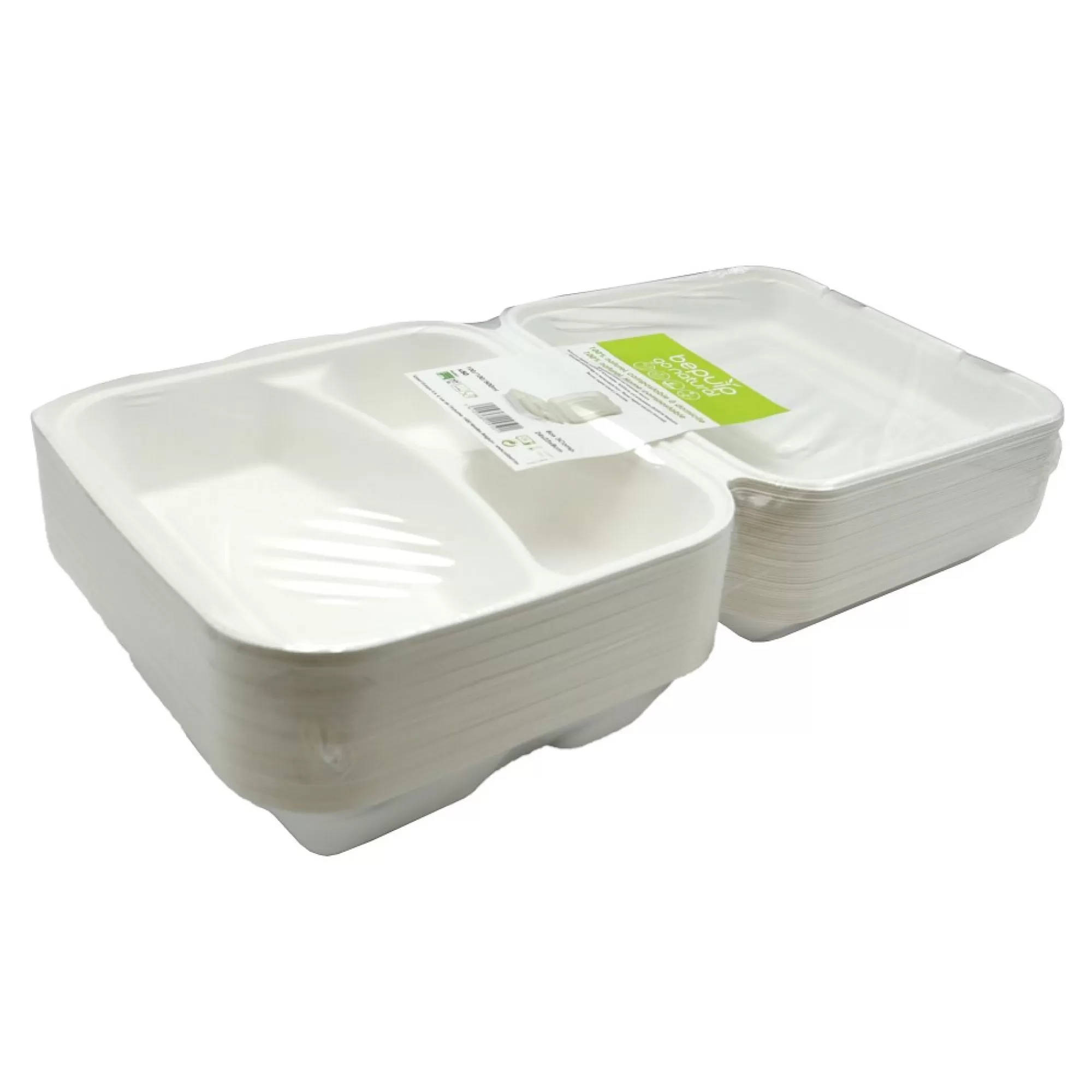 Online Menubox Met Deksel 3-Vaks 24X23X8Cm Wit Suikerriet 50 Stuks Take-Away