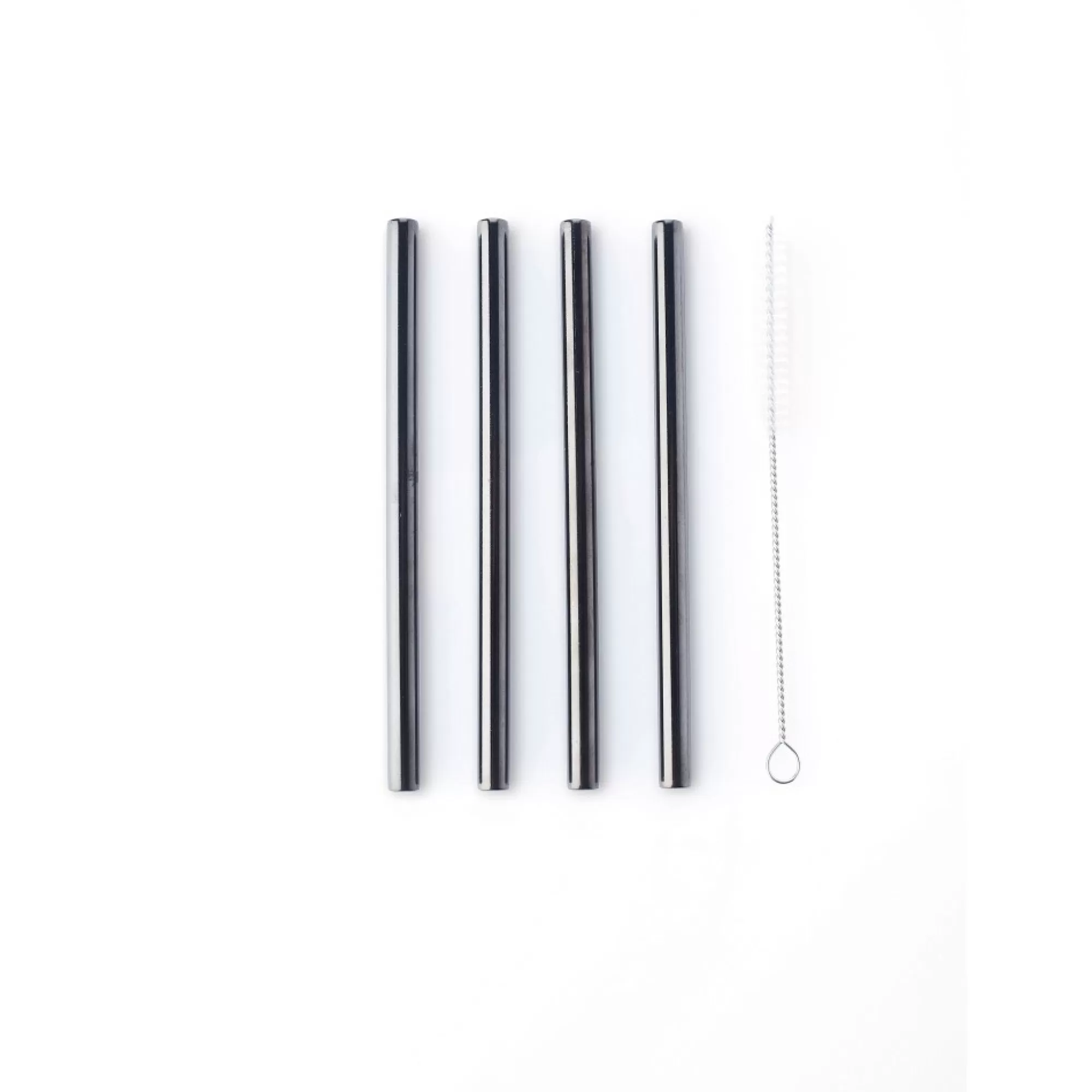 Flash Sale Rietjes Cocktail Rvs 14Cm Zwart 4 Stuks Met Reinigingsborstel Rietjes