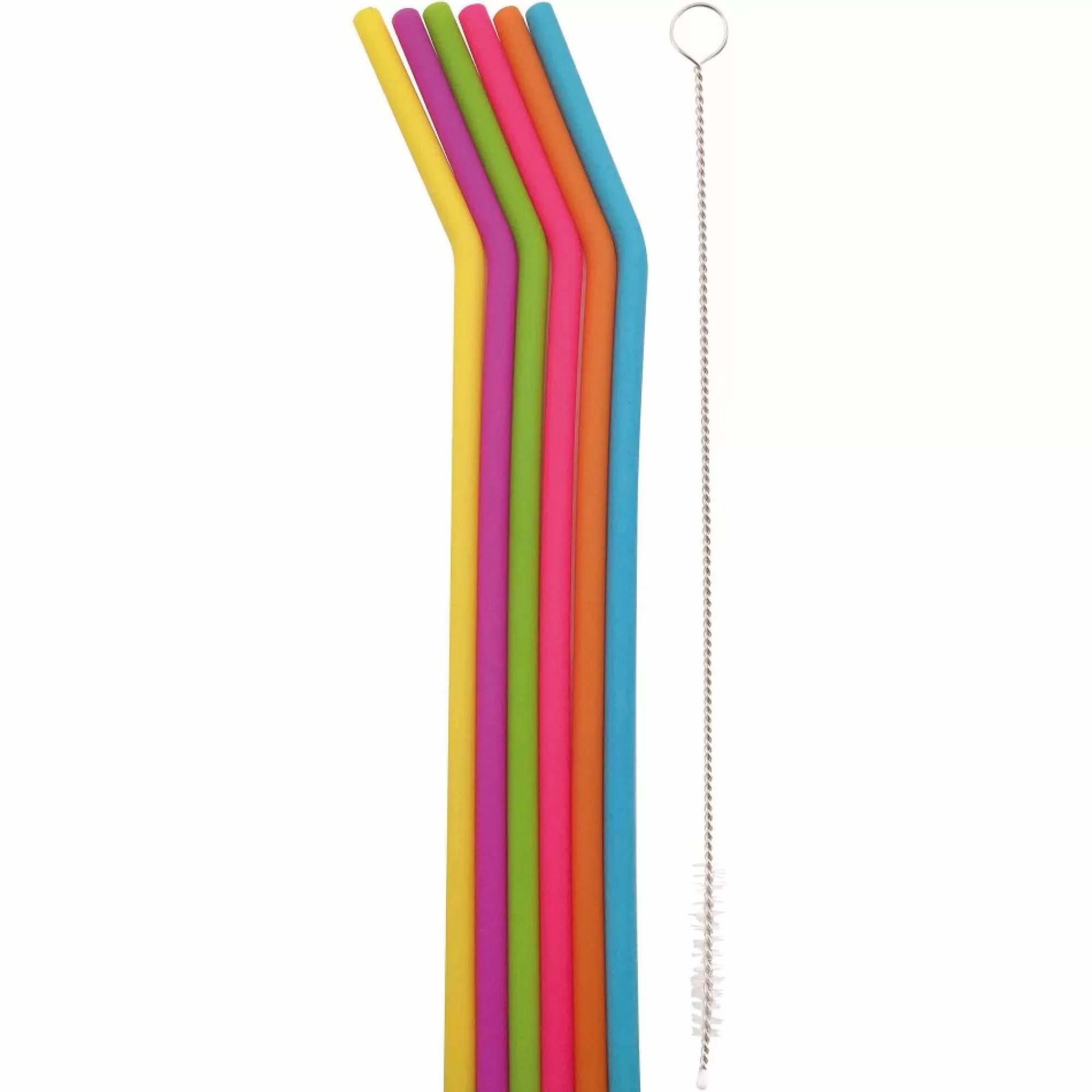 Cheap Rietjes Silicone 25Cm Herbruikbaar Met Reinigingsborstel Multicolor 6 Stuks Rietjes
