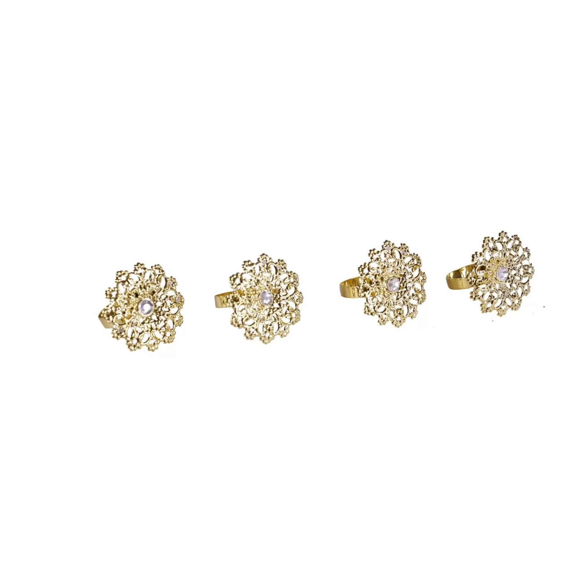 Best Sale Servetring Goud Metaal 4,5Cm 3,5Cm Bloem Met Diamantje 4 Stuks Servetringen