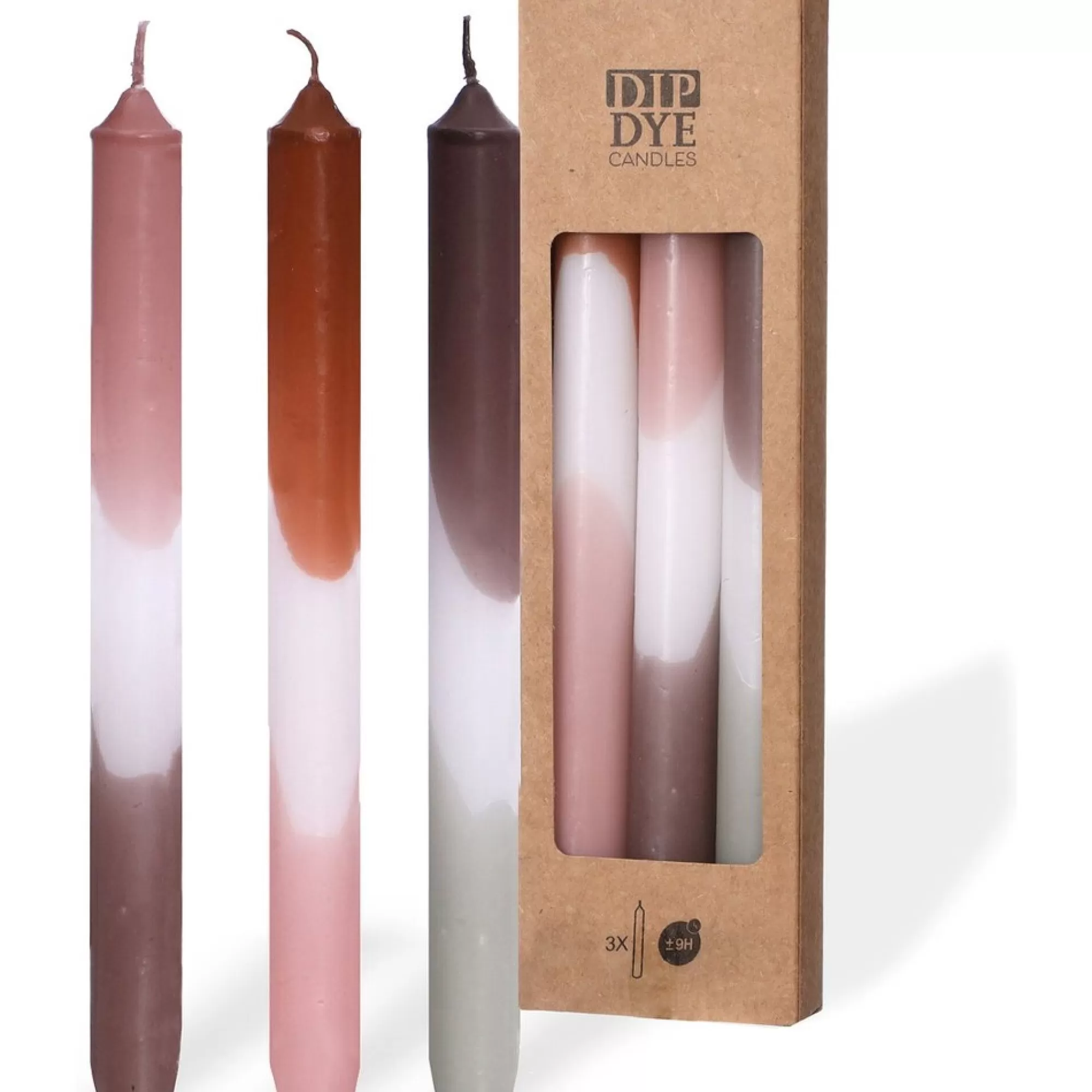 Shop Tafelkaars Dip Dye Roze-Olijf H 24Cm 2,2Cm 9U 3 Stuks Fantasiekaarsen