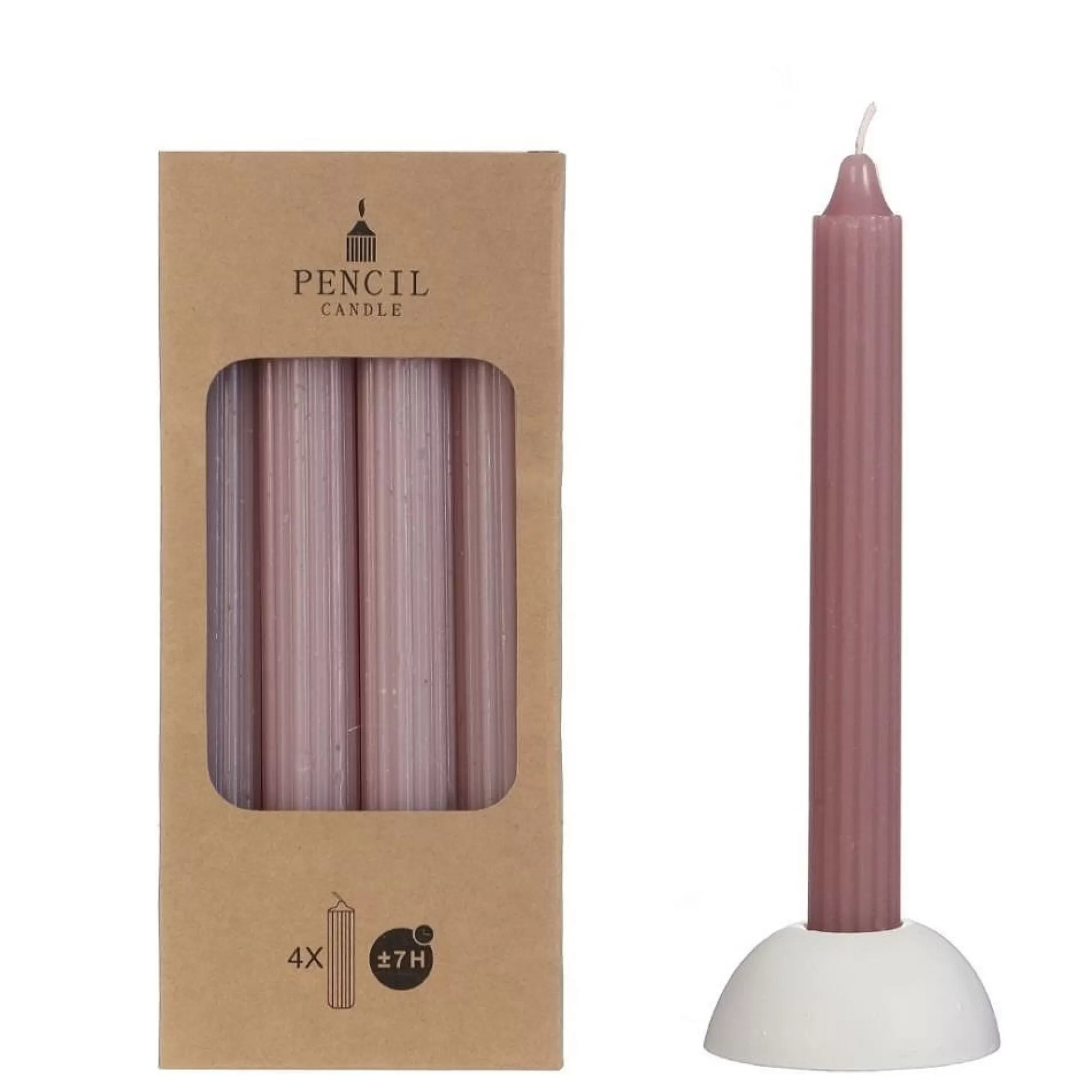 Discount Tafelkaars Pencil Mauve Pink H 20Cm 2,2Cm +/-7U 4 Stuks Tafelkaarsen