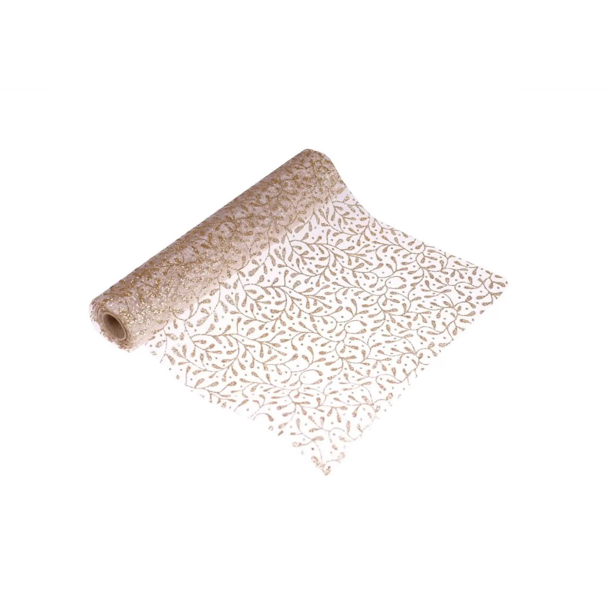 Shop Tafelloper Gebroken Wit Organza Met Bladeren Champagne Glitter 28Cm X 5M Tafellopers