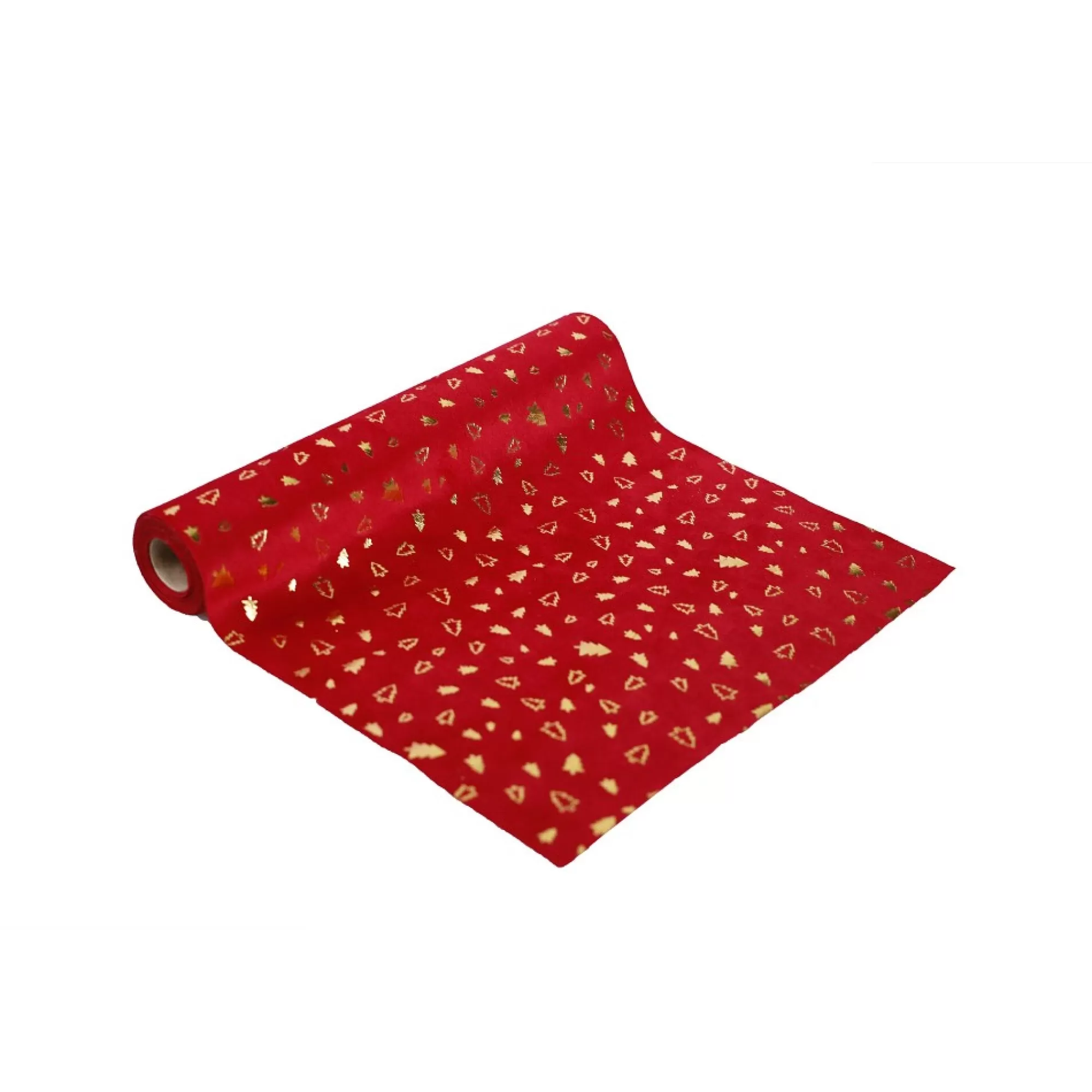 Best Sale Tafelloper Kerstboompjes Rood Fluweel + Goudfolie 28Cm X 3M Tafellopers