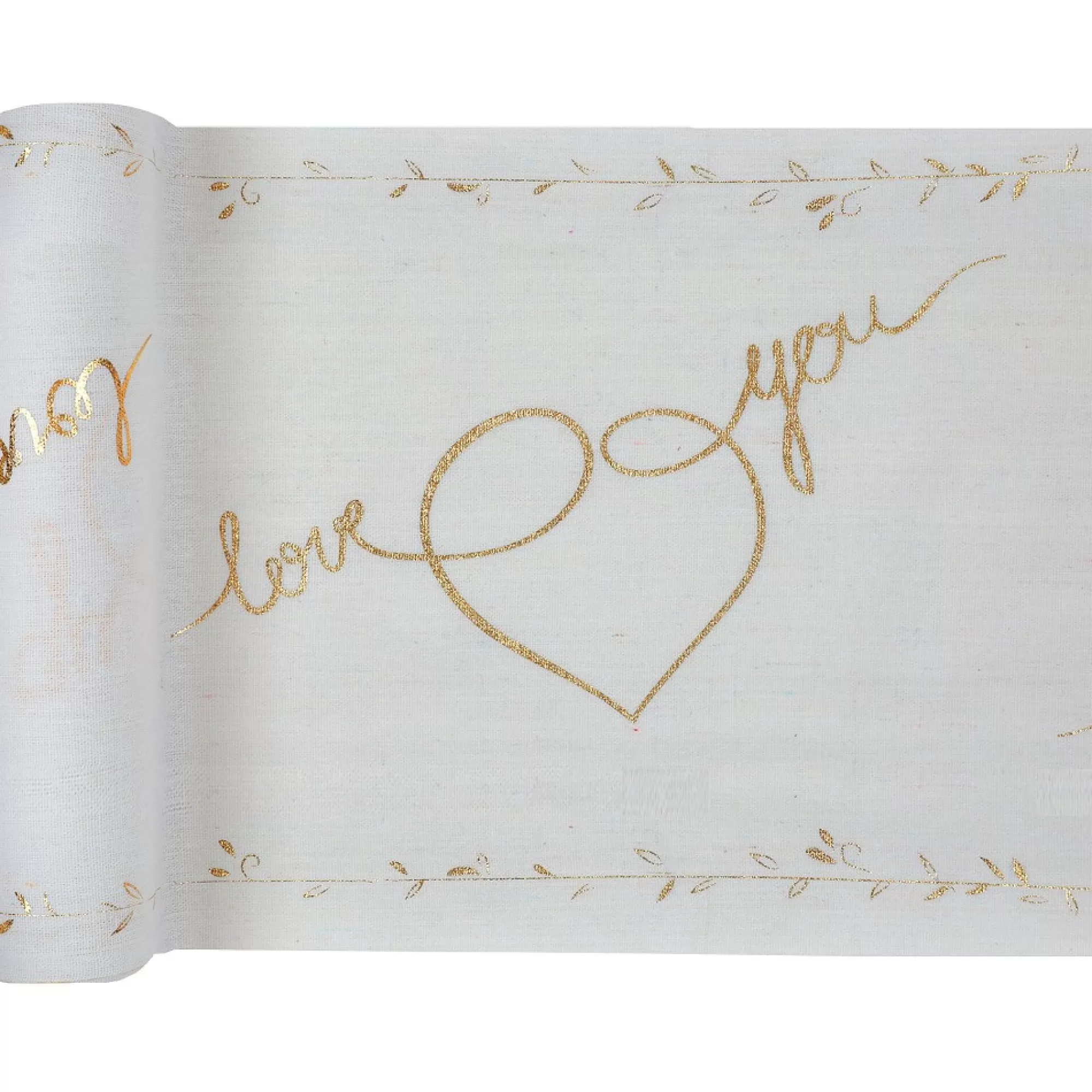 Cheap Tafelloper "Love You" Wit Katoen Met Gouden Opdruk 30Cm X 3M Tafellopers