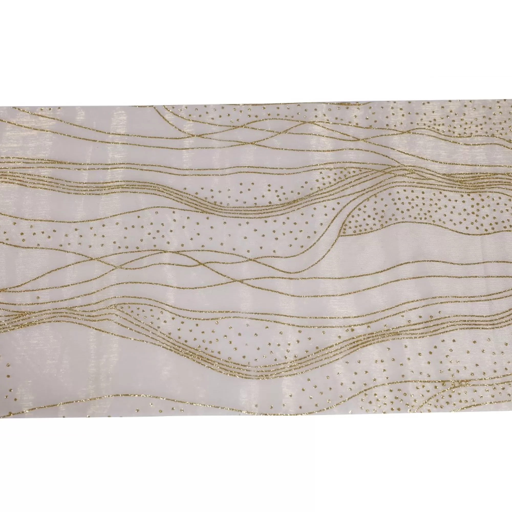 Best Sale Tafelloper Organza Lines & Dots Goud Met Gouden Glitter 5M X 28Cm Tafellopers