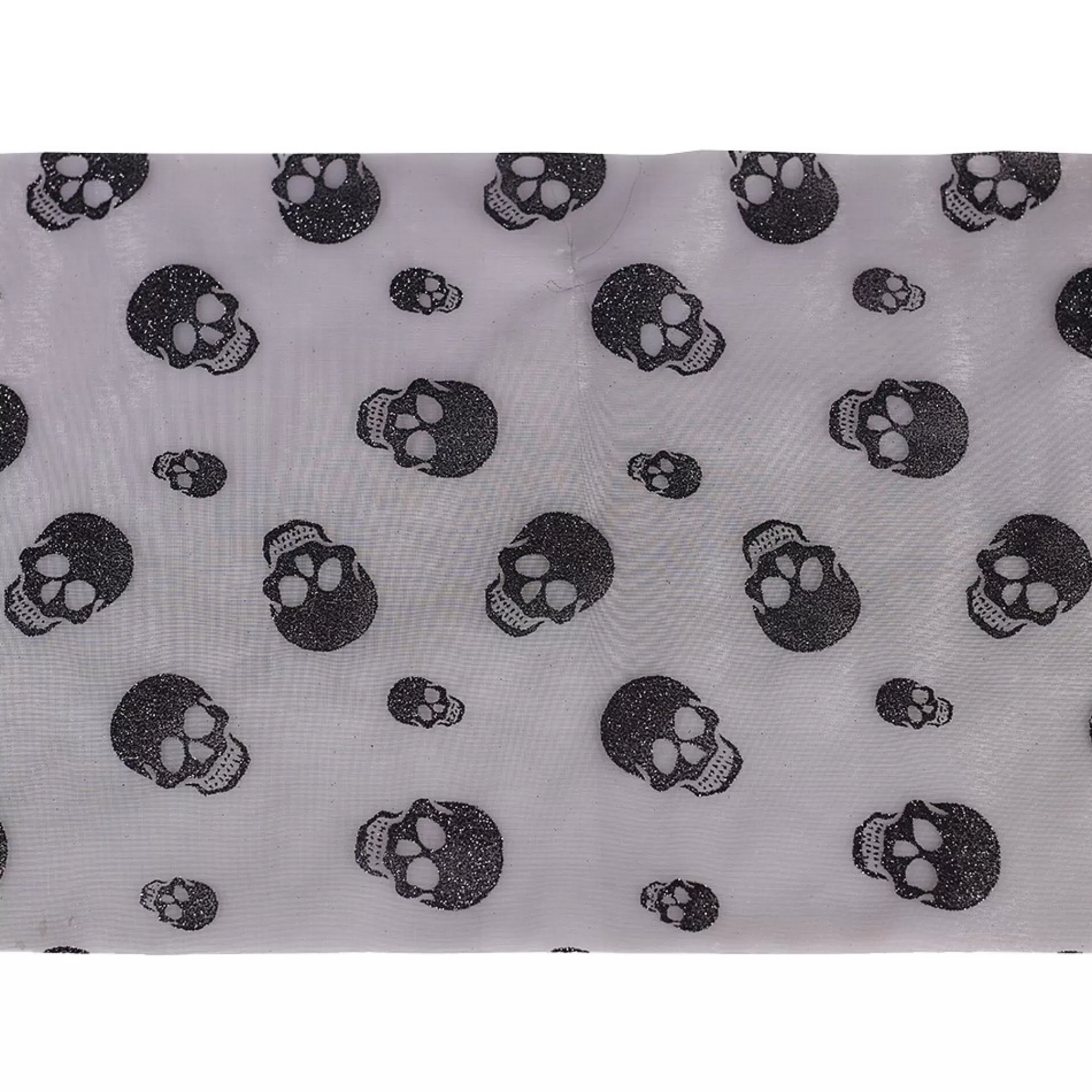 Fashion Tafelloper Organza Zwart Met Zwarte Doodskoppen 5M X 28Cm Tafellopers