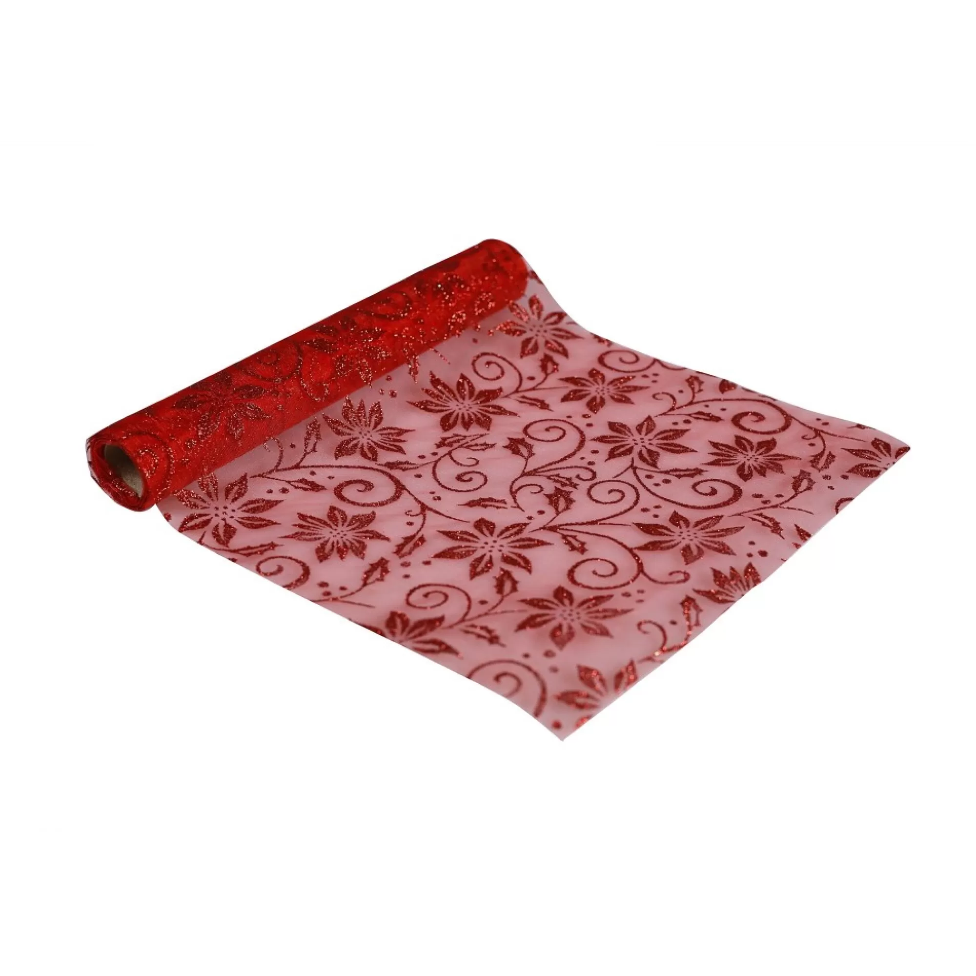 Flash Sale Tafelloper Rood Organza Rode Glitter Blaadjes 28Cm X 5M Tafellopers
