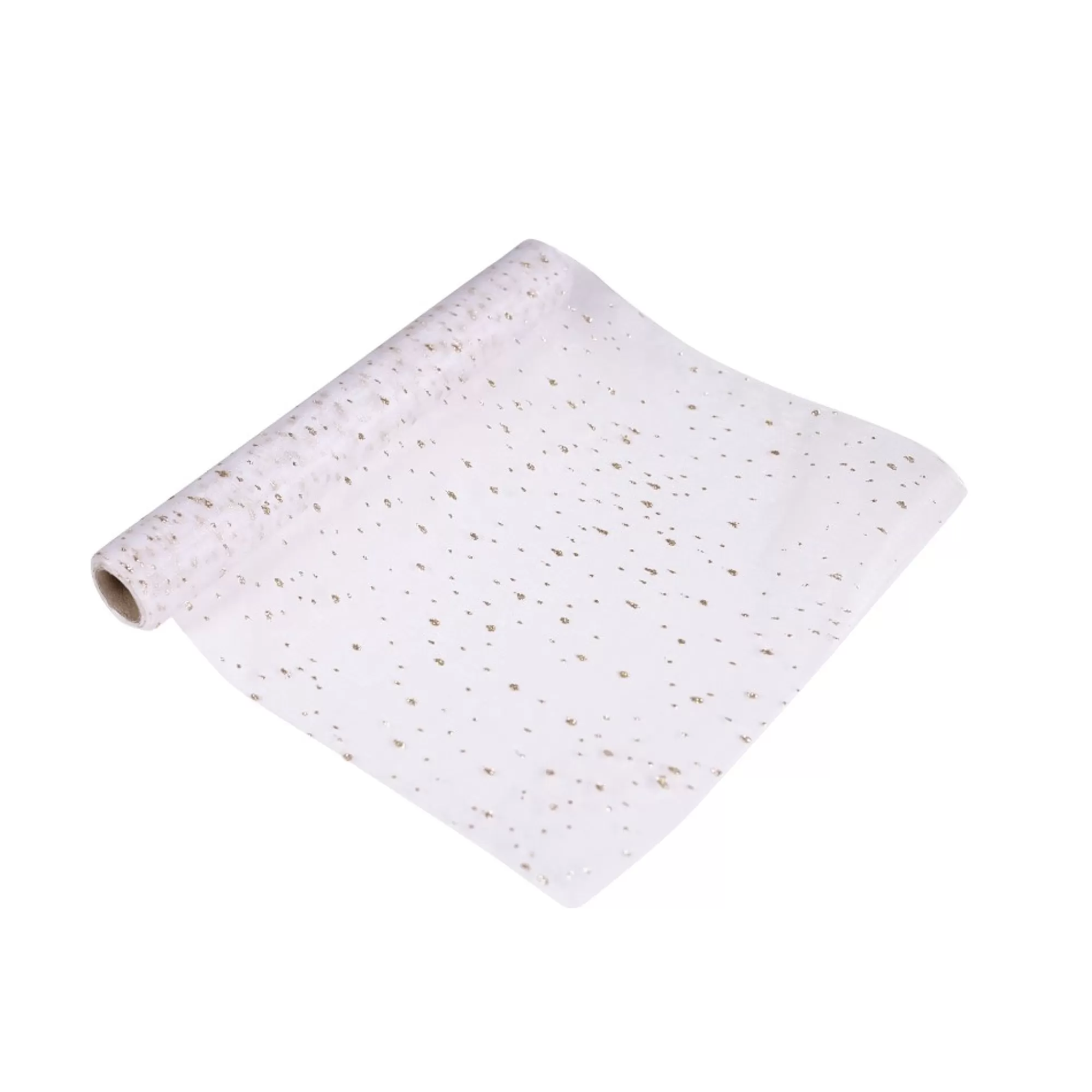 Store Tafelloper Wit Organza Met Gouden Stippen 28Cm X 5M Tafellopers