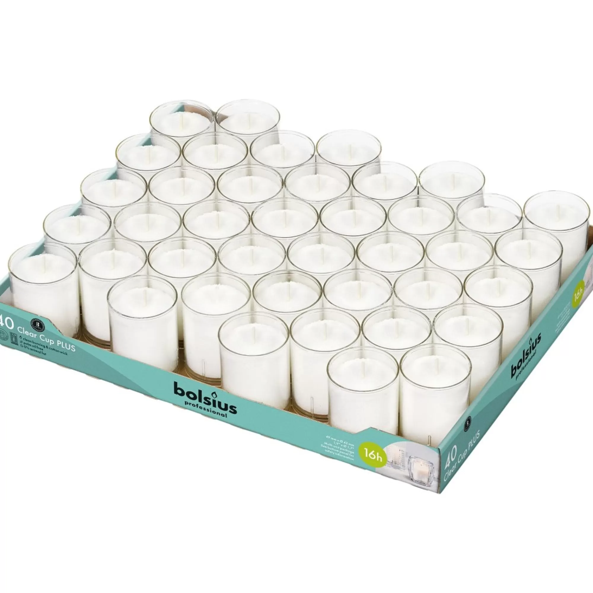 Clearance Theelichtjes Clear Cup Wit H 5,5Cm 4,2Cm 16U 40 Stuks Theelichtjes