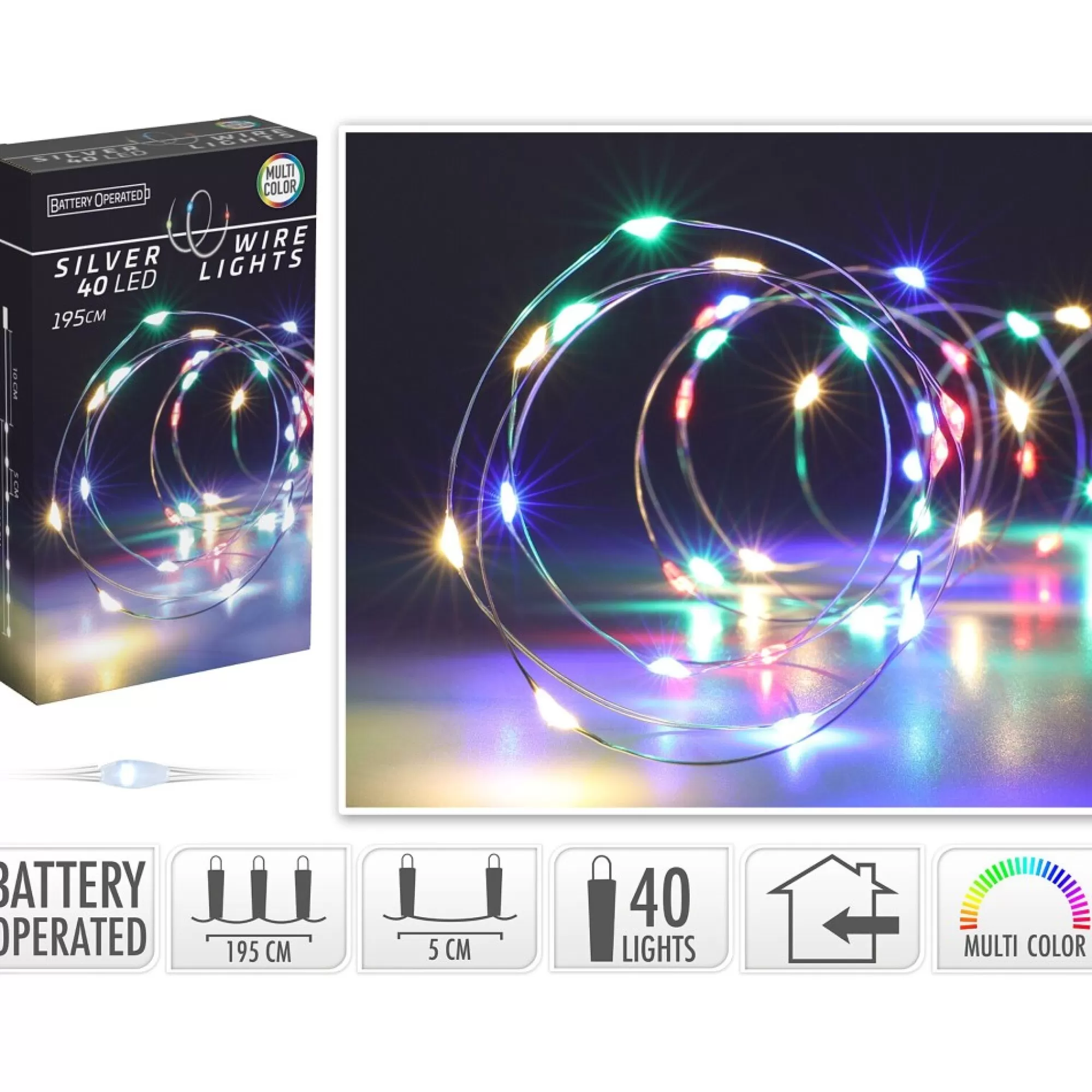 Store Verlichting 40 Leds Multicolor Zilverdraad 3Xaa Batterij Niet Inbegrepen Gekleurde Kerstverlichting