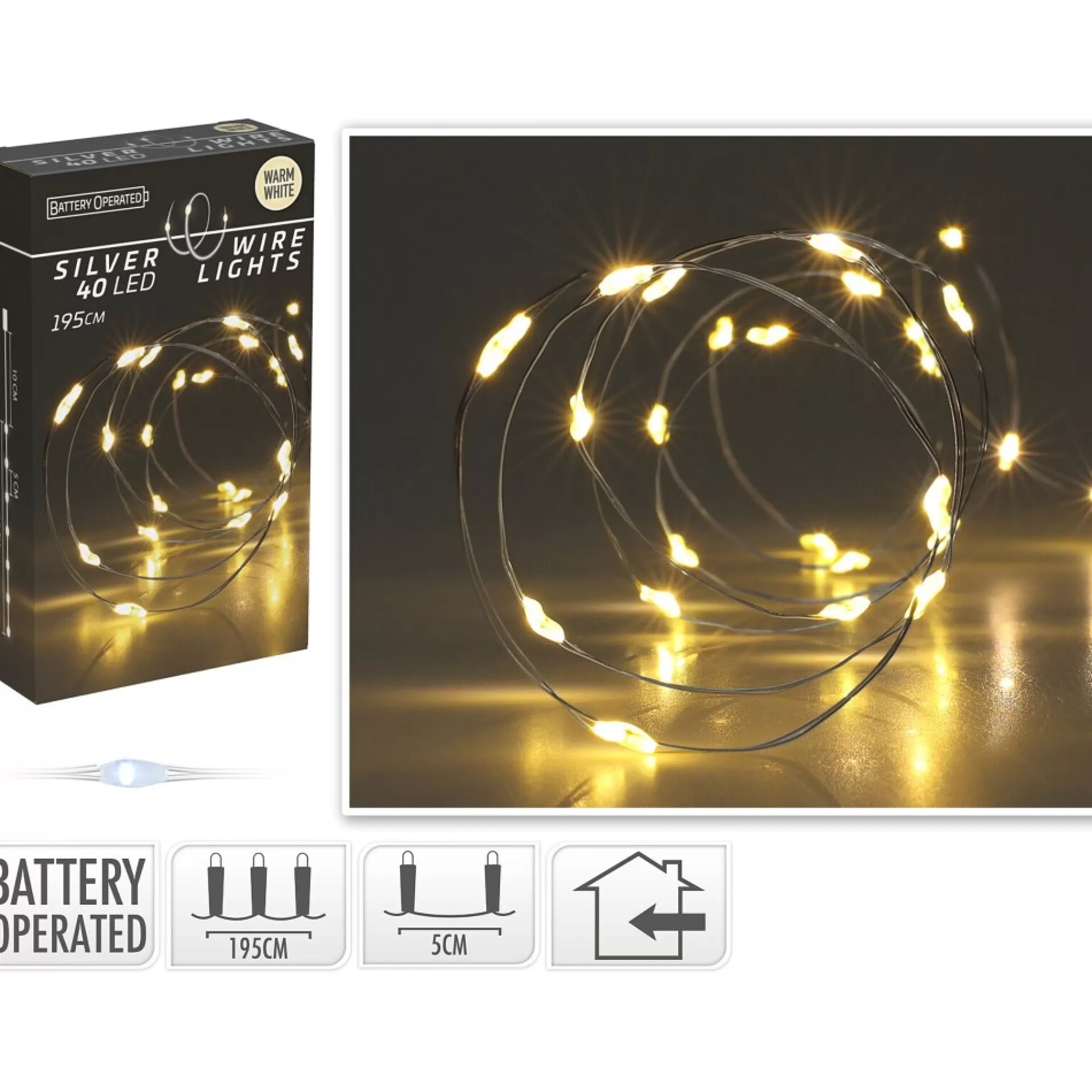 Clearance Verlichting 40 Leds Warm Wit Zilverdraad 3Xaa Batterij Niet Inbegrepen Warm Witte Kerstverlichting