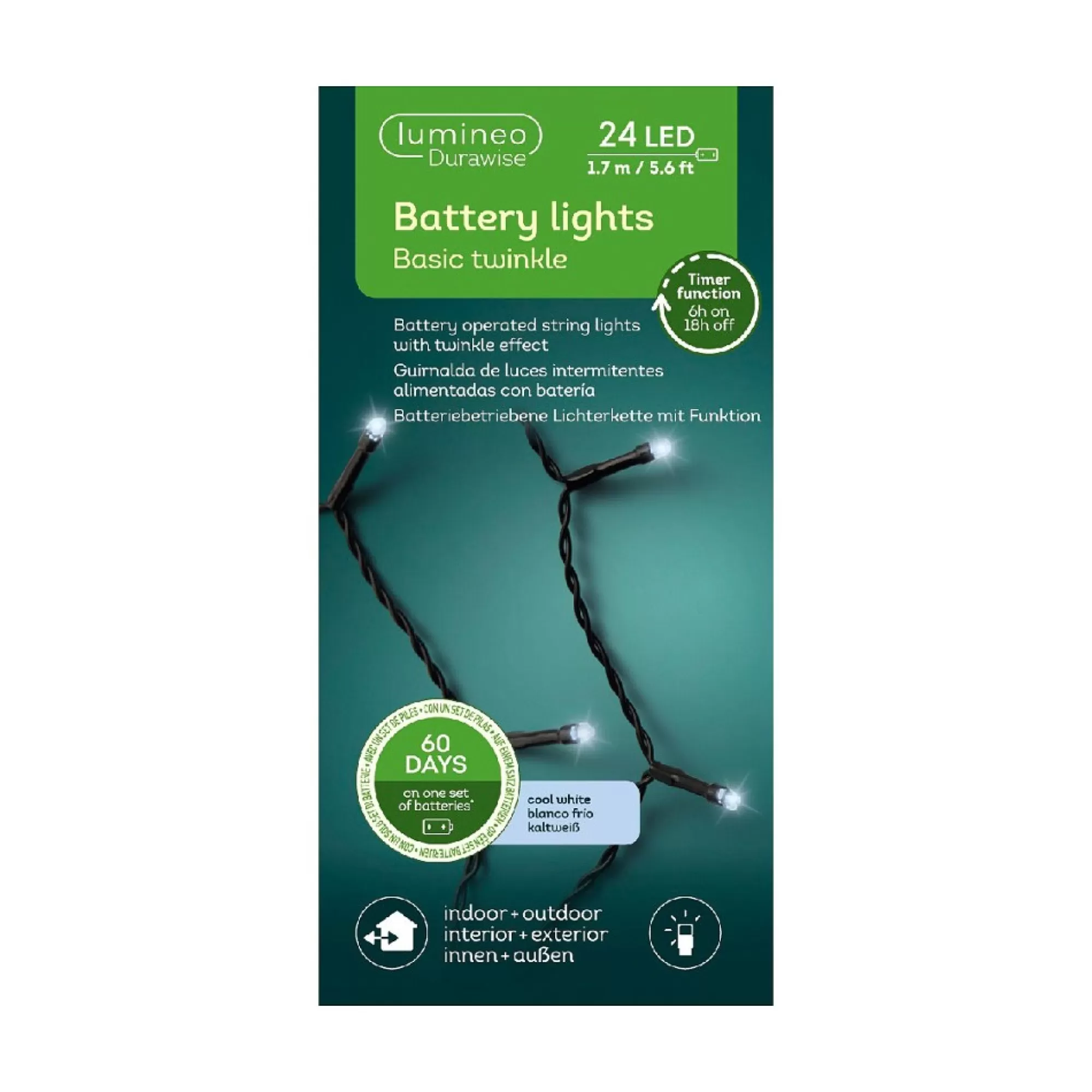 Cheap Verlichting Koel Wit Twinkle 24 Leds 1,7M 3Xaa-Batterij Niet Inbegrepen Koel Witte Kerstverlichting
